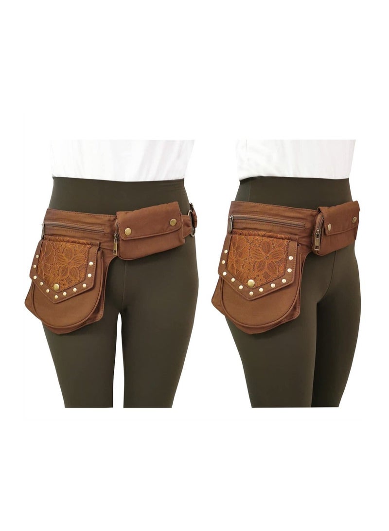 واي آند دي Vintage Drop Leg Bag for Women, Lace Waist Renaissance Festival Hip Belt Sports Hiking Travel, Brown - Image 5