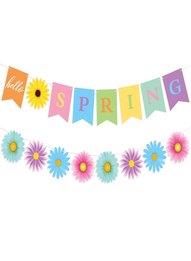 Adecortalk Hello Spring Banner Colorful Spring Wildflower Banner Garland Spring Birthday Party Decorations for Girls Spring Easter Baby Shower Classroom Home Decorations - Image 1