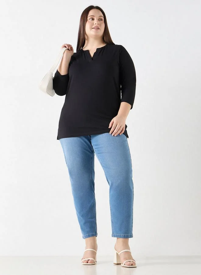 Ulla Popken Plus Size Ulla Popken V-neck 3/4 Sleeves T-shirt