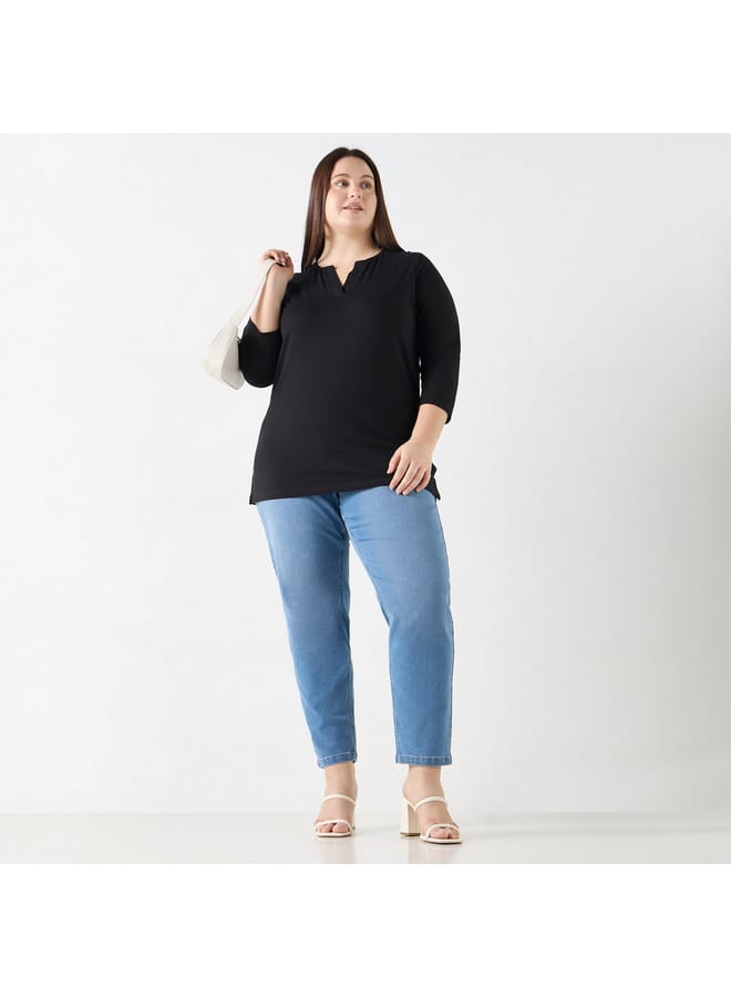 Ulla Popken Plus Size Ulla Popken V-neck 3/4 Sleeves T-shirt  - Image 2