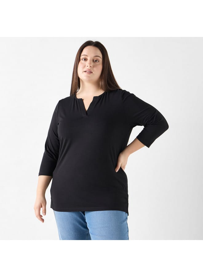 Ulla Popken Plus Size Ulla Popken V-neck 3/4 Sleeves T-shirt  - Image 1