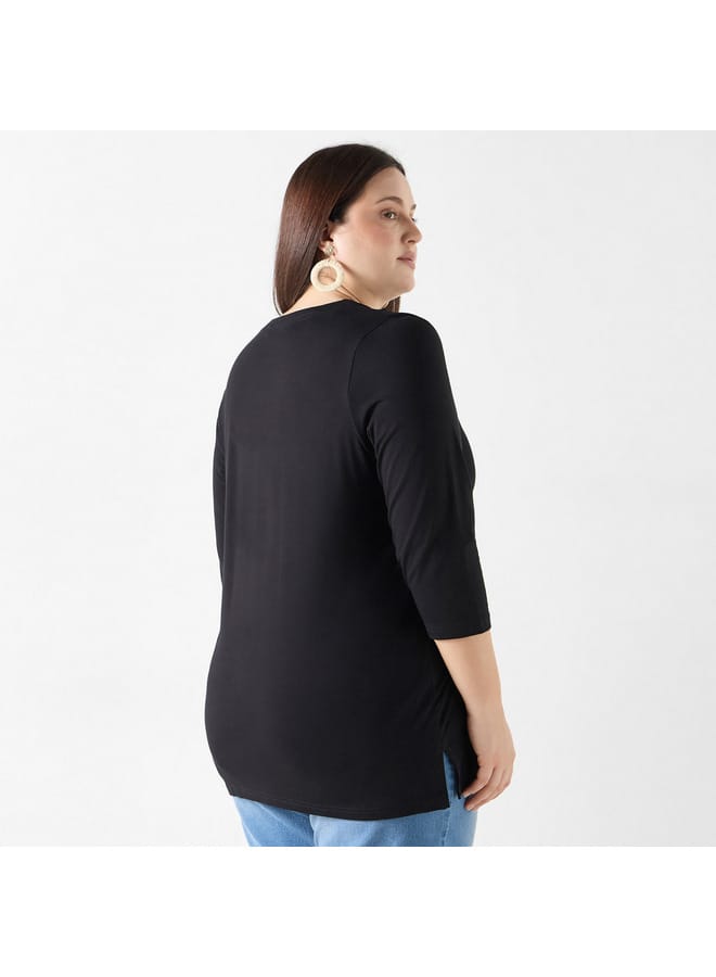 Ulla Popken Plus Size Ulla Popken V-neck 3/4 Sleeves T-shirt  - Image 3