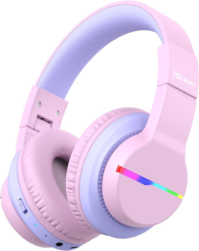 iClever Bluetooth Kids Headphones, BTH12 Colorful LED Lights Kids Wireless Headphones Over Ear with 74/85/94dB Volume Limited, 55H Playtime, Bluetooth 5.2, Built-in Mic for School/Tablet/PC - Image 1