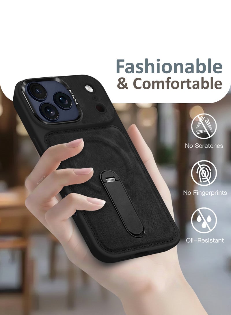 MAXORA 2 Pack Alcantara Soft Case for iPhone 17 Pro Max Case 6.9'' Compatible with Magsafe, One Case One 3D Screen Protector, Leather Protective Cover with Kickstand 360 Rotation - Black - Image 4