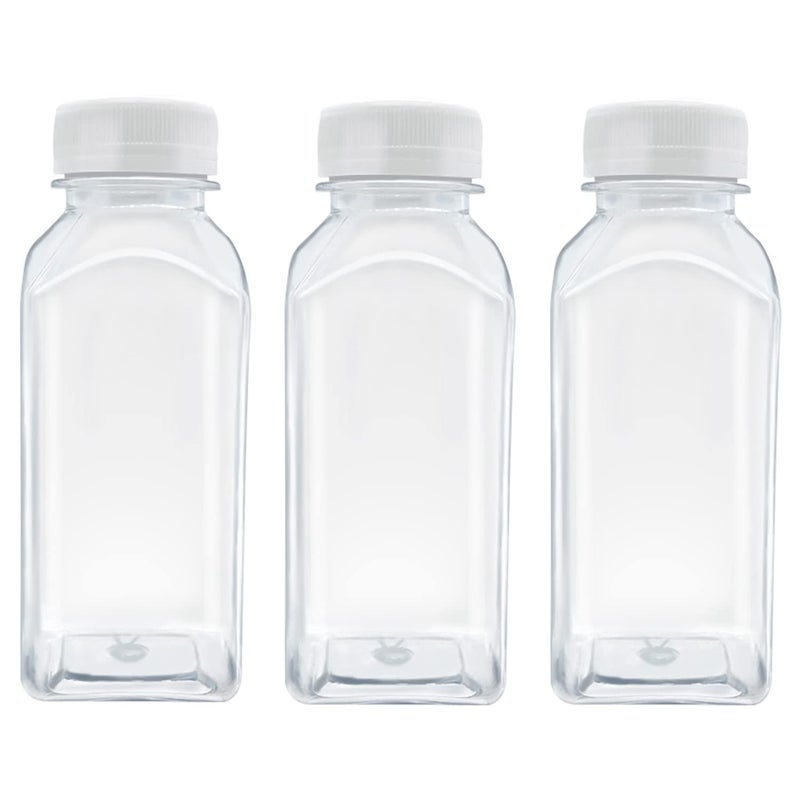 Myyzmy 3 Pcs 8 Ounce Plastic Juice Bottles  Reusable Bulk Beverage Containers For Juice  Milk And Other Beverages  White Lid - Image 1