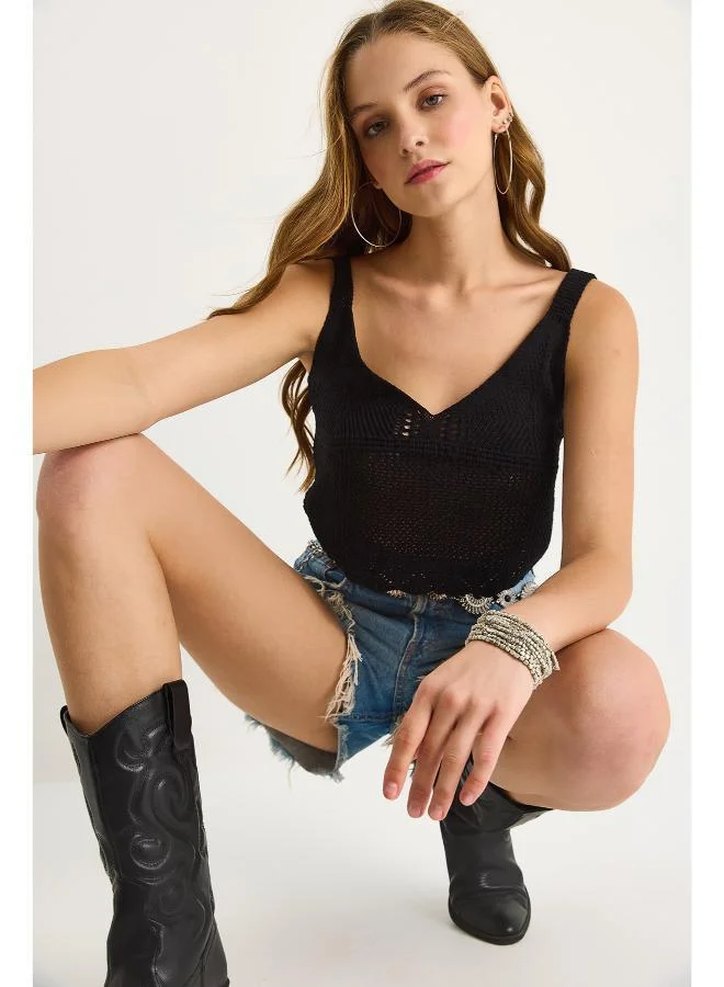 Ginger  Strappy V Neck Crochet Top for Women | Best Price UAE