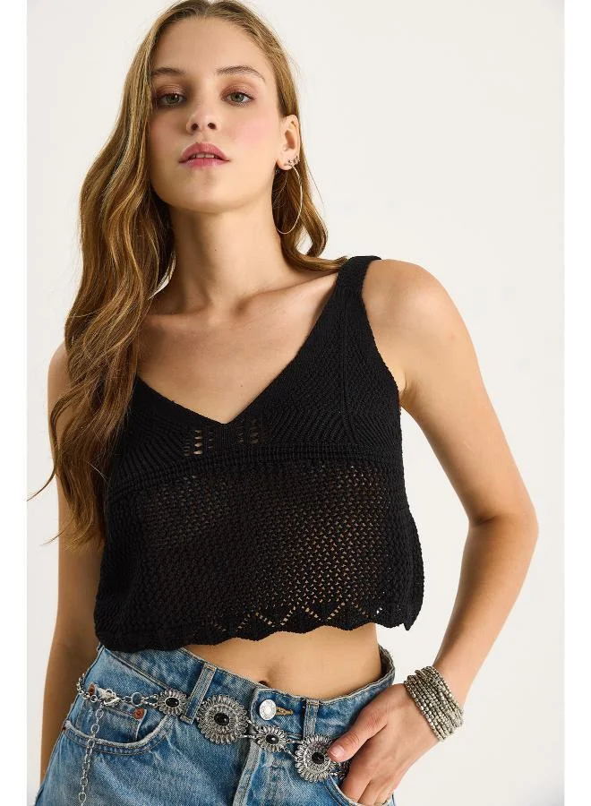 Ginger  Strappy V Neck Crochet Top for Women | Best Price UAE