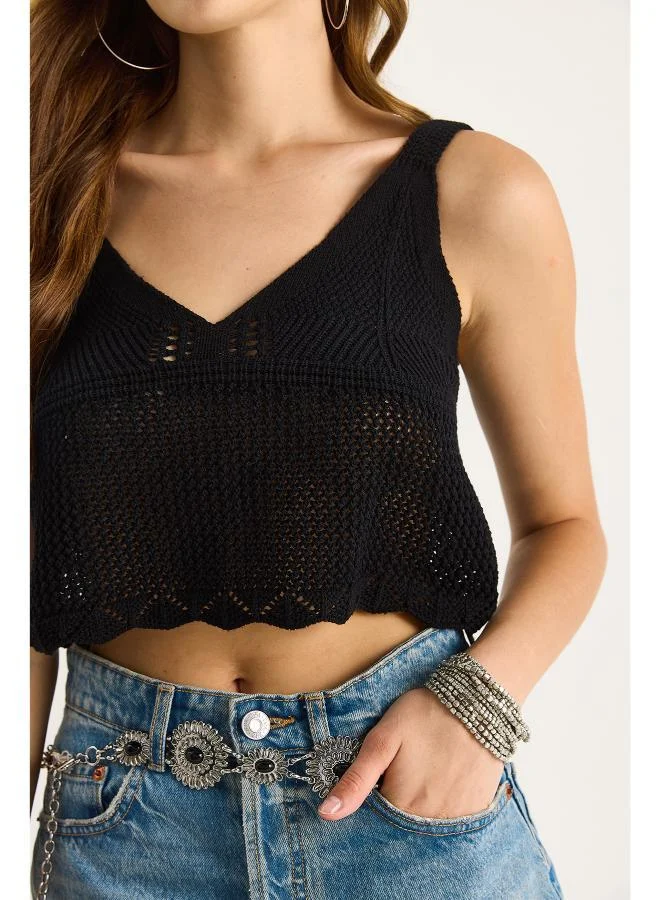 Ginger  Strappy V Neck Crochet Top for Women | Best Price UAE
