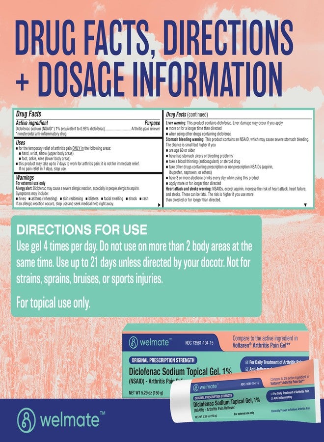 WELMATE - Diclofenac Sodium Topical Gel 1% (5.29 oz) - Arthritis Pain Reliever & Mobility Aid - Pain Relief Cream/Gel - Image 4
