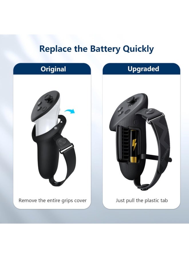 AMVR أغطية قبضة وحدة التحكم المحدثة Meta Quest 3 متوافقة مع Meta/Oculus Quest 3S/ملحقات Quest 3، مع غطاء فتح البطارية وحماية حزام الأصابع - Image 2