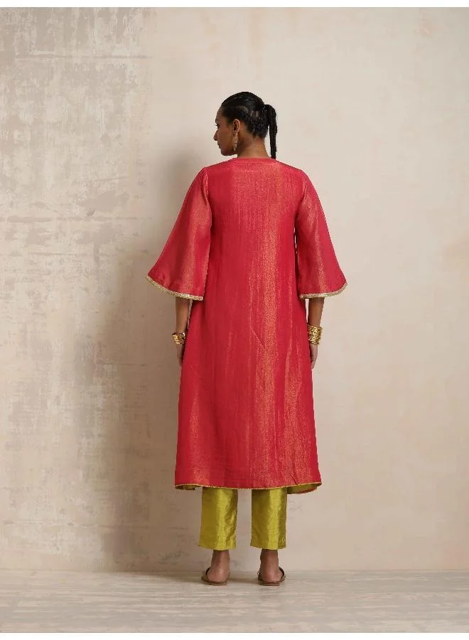 trueBrowns Hot Pink Tissue Flared Kurta Set