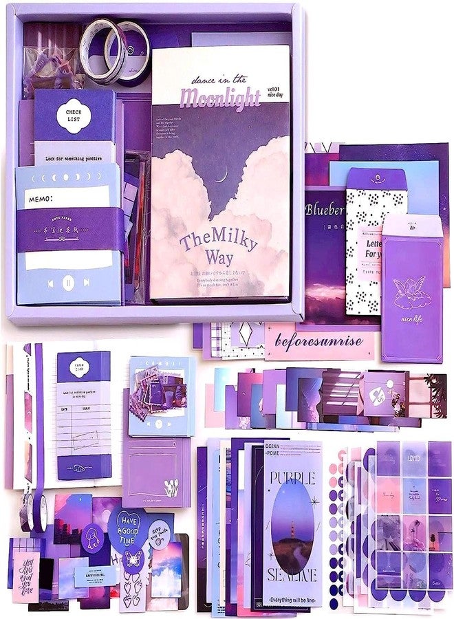 RANUR 346pcs Journal Supplies Kit Vintage Scrapbook Stickers Pack, Art Journal Kit, Bullet Junk Journal Planners DIY Decoration Paper Stickers Craft Kits Notebook Album Aesthetic Tape, Purple - Image 1