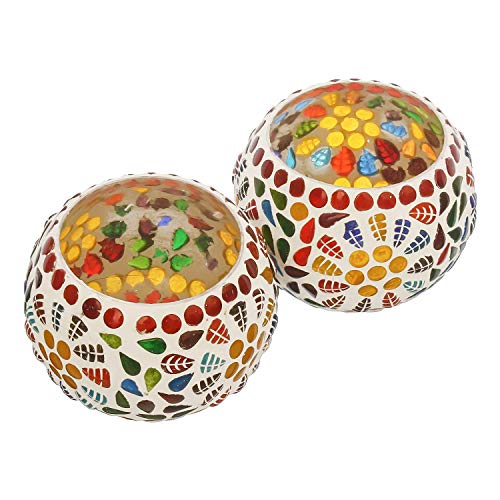 WebelKart Set of 2 Mosaic Glass TeaLight Votive Candle Holder with Tea Light Candles for Living Room Table Home Decor Indoor Outdoor - Christmas Decorations Items (Multicolor, Glass) - Image 3