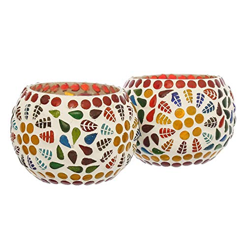 WebelKart Set of 2 Mosaic Glass TeaLight Votive Candle Holder with Tea Light Candles for Living Room Table Home Decor Indoor Outdoor - Christmas Decorations Items (Multicolor, Glass) - Image 5