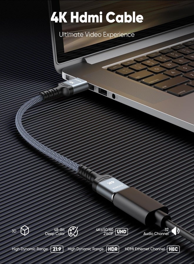 Highwings 1FT Short HDMI Cable 18Gbps, 2.0 4K@60Hz Braided Cord - Supports HDR, 2160p, 1080p, 3D, HDCP 2.2, ARC - Compatible With Ethernet, PS4/3, Monitor, Projector - Image 5