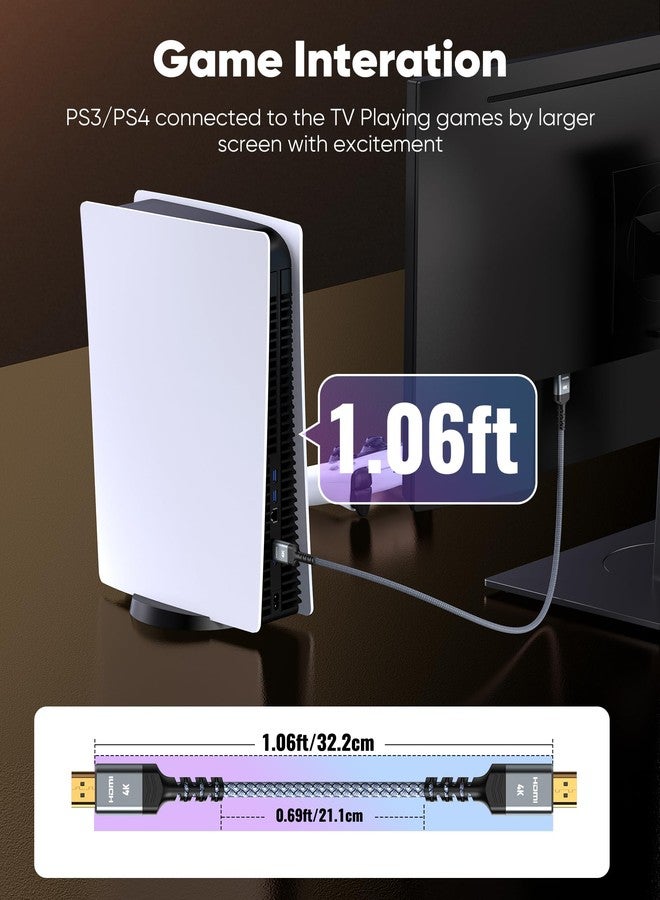 Highwings 1FT Short HDMI Cable 18Gbps, 2.0 4K@60Hz Braided Cord - Supports HDR, 2160p, 1080p, 3D, HDCP 2.2, ARC - Compatible With Ethernet, PS4/3, Monitor, Projector - Image 2