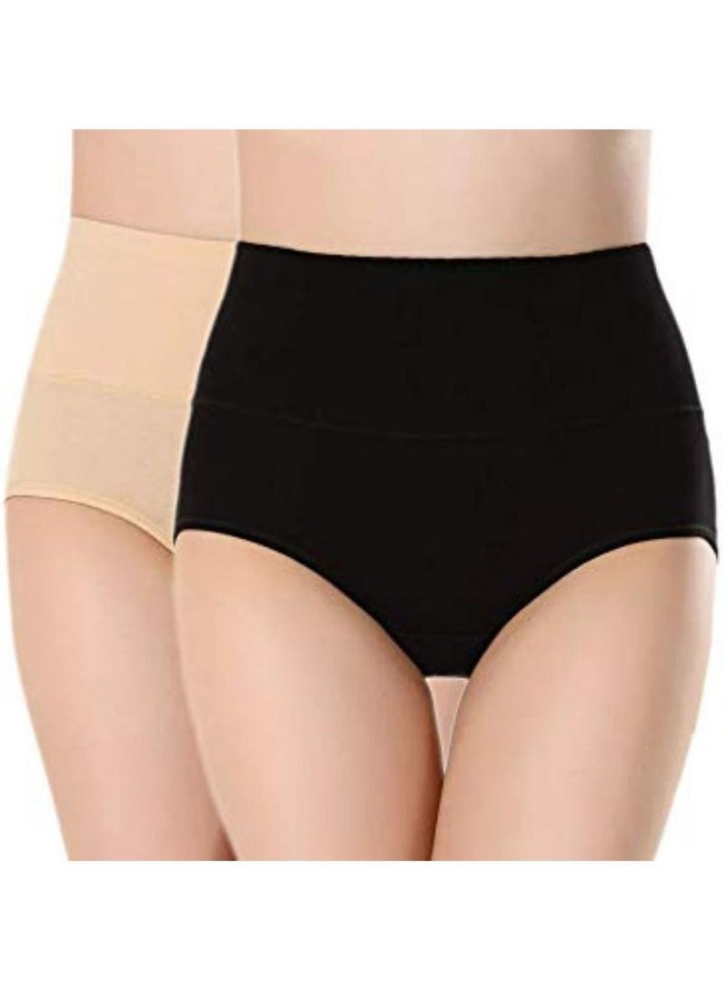Glamroot Women's Cotton High Waist Full Coverage Tummy Control Panty (Pack Of 2), Black/Beige - Image 1