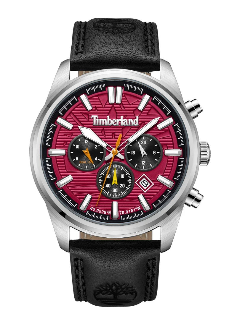 Timberland Northbridge Men's Watch 45mm Analog Red Dial Black Leather Strap