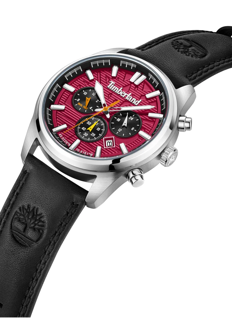 Timberland Northbridge Men's Watch 45mm Analog Red Dial Black Leather Strap