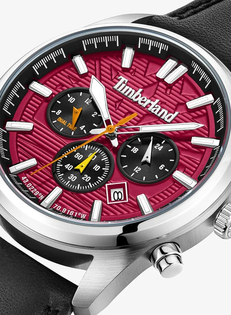 Timberland Black Northbridge Men's Watch 45mm Analog Red Dial Black Leather Strap for Men | Best Price UAE
