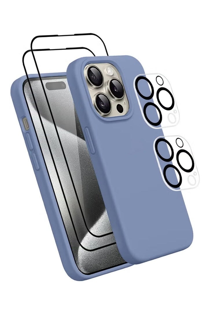 CATANES 5 عبوات لحافظة آيفون 15 برو مع 2 واقي شاشة و 2 واقي عدسة كاميرا ترقية غلاف سيليكون مدافع مضاد للصدمات ومقاوم للخدوش لون أزرق فاتح