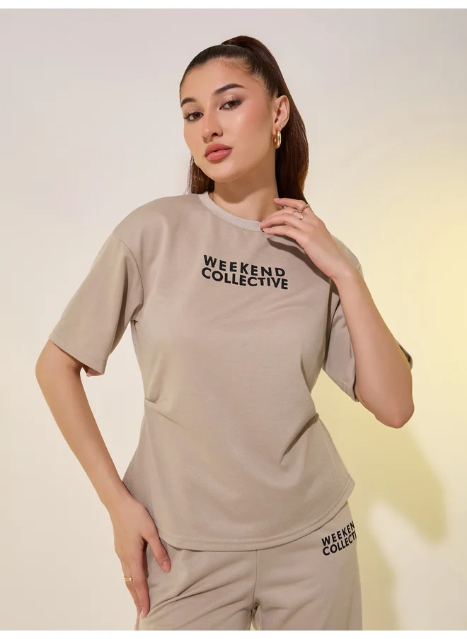 Take Two Take Two Graphic Print Back Slit T-Shirt and Pants Co-Ords