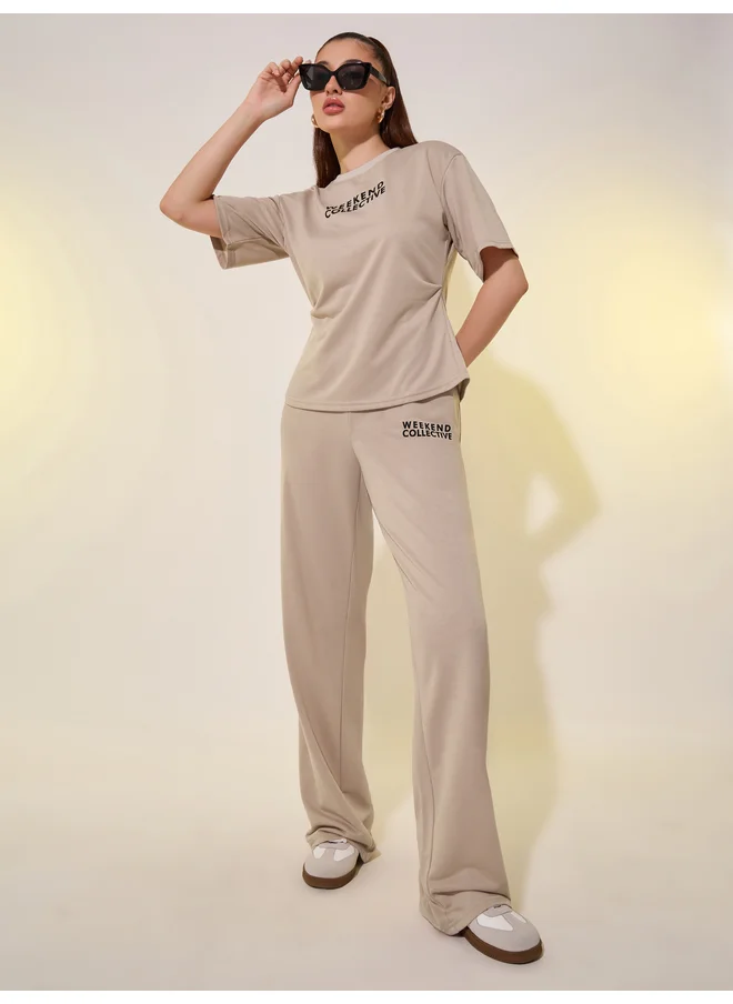 Take Two Take Two Graphic Print Back Slit T-Shirt and Pants Co-Ords