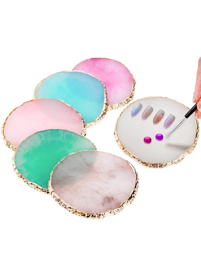 ZOOFOX - 6 Pieces Resin Nail Art Palette Nail Art Painting Mixed Color Palette With Gold Edge Nail Gel Color Makeup Display Board - Image 1