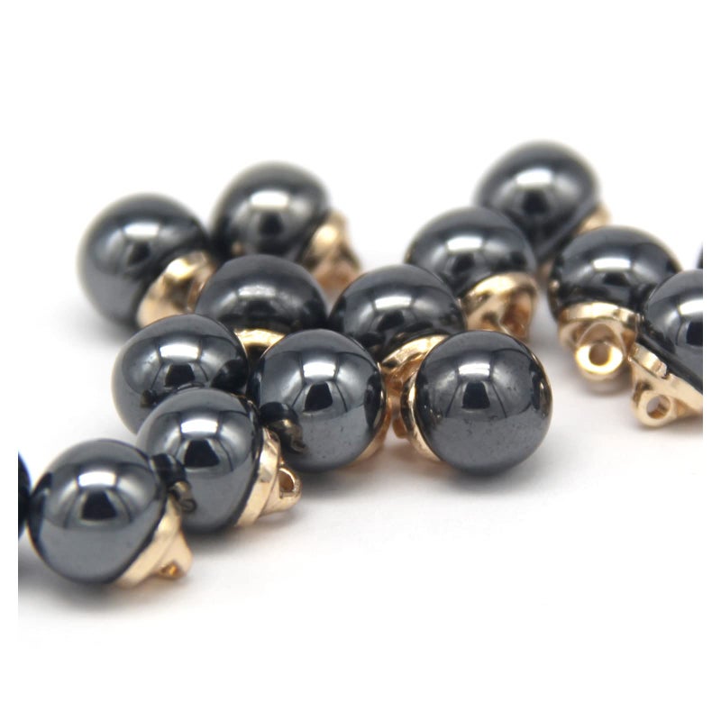 USOSOU 10mm Round Black Faux Pearl Buttons with Gold Metal Shank for Clothes Shirts Skirts Wedding Dresses DIY Crafts Handmade Sewing Accessories20pcs 10mm0394inch