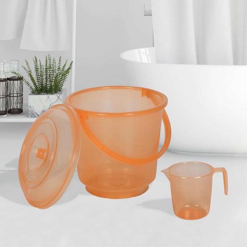 Urbane Home Urbane Home Set of 2 Bathroom Combo Set Modern Bathroom Accessories Set Bathroom Combo Set Bucket13 L Mug1100 ml Bathing Set for Bathroom Transparent Orange  - Image 1