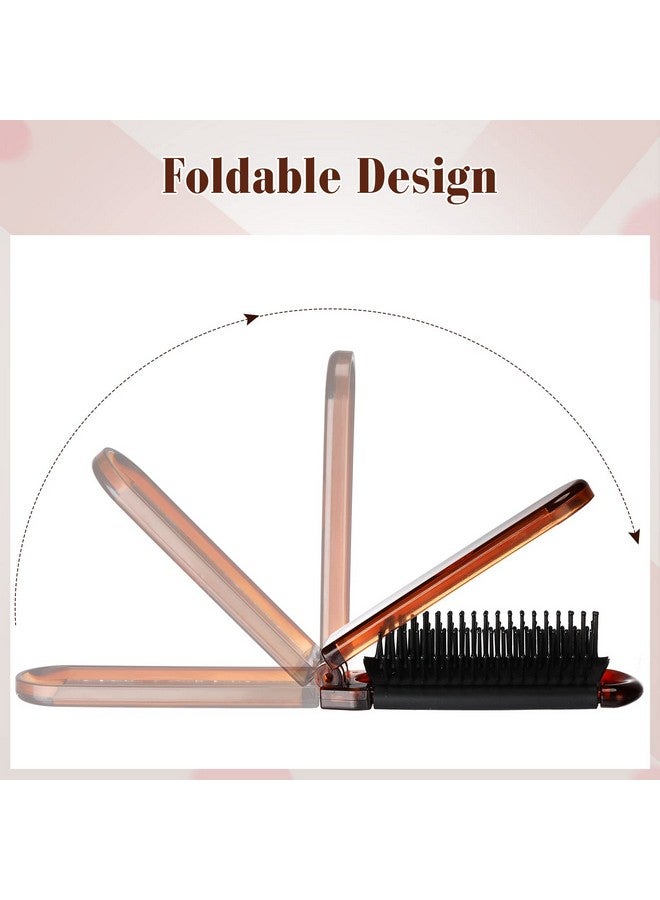 Nuenen Nuenen 4 Pcs Folding Hair Brush with Mirror Portable Mini Hair Brush Small Compact Pocket Hair Comb for Family Travel Car Gym Wig Bag Purse Gift Women(Tortoiseshell) - Image 2