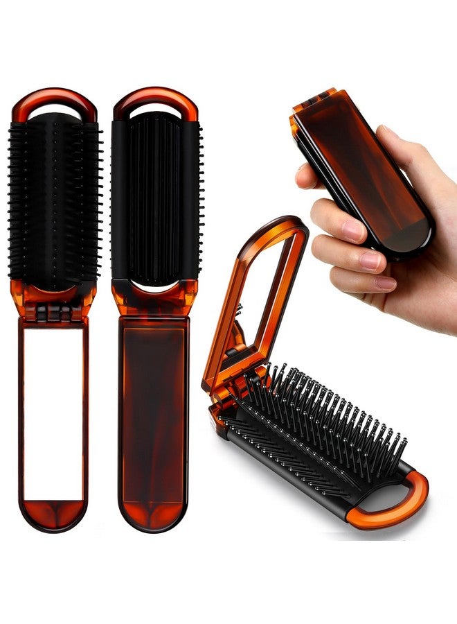 Nuenen Nuenen 4 Pcs Folding Hair Brush with Mirror Portable Mini Hair Brush Small Compact Pocket Hair Comb for Family Travel Car Gym Wig Bag Purse Gift Women(Tortoiseshell) - Image 1