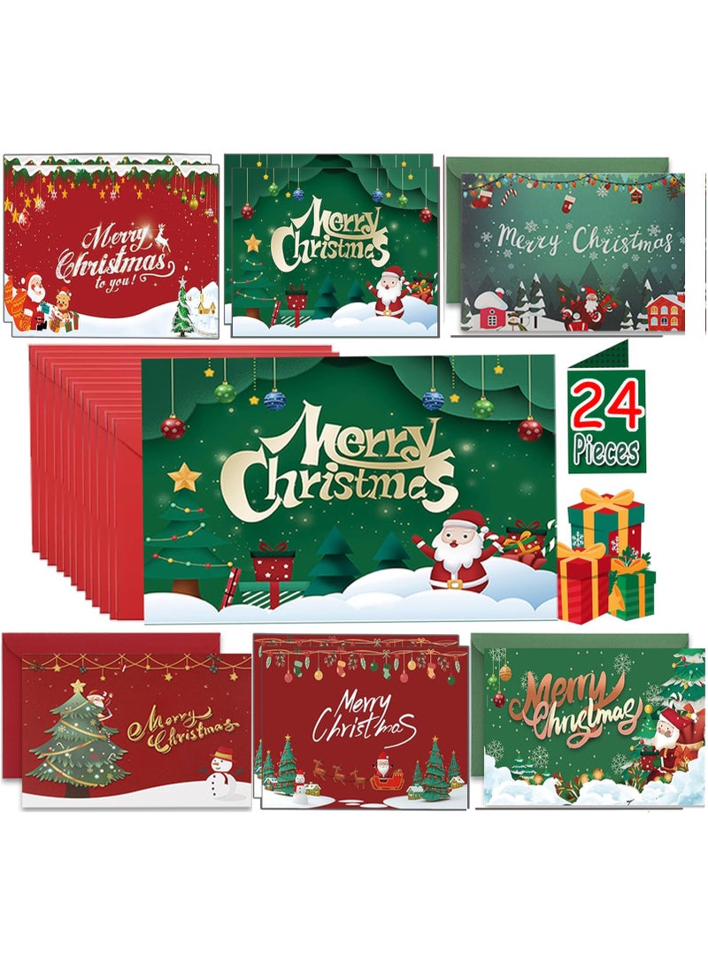 VUCATIN Christmas Cards Christmas Cards with Envelopes Stocking Stuffers for Adults 6 Assorted Designs Holiday Greeting Cards Christmas Party Favors 24Pcs 6x4 inch Gift Cards Christmas Cards For Family Kids Friends - Image 1