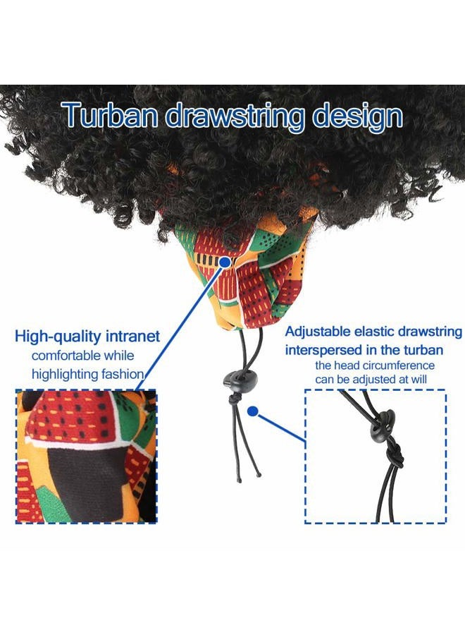 Aisaide Headband Wrap Wigs for Black Women,Synthetic Short Afro Curly Black Wig with Bangs Scarf Wig Wrap Wigs 2 in 1 Afro Headwrap Wig with Headband Attached Dark Brown High Puff Ponytail - Image 4