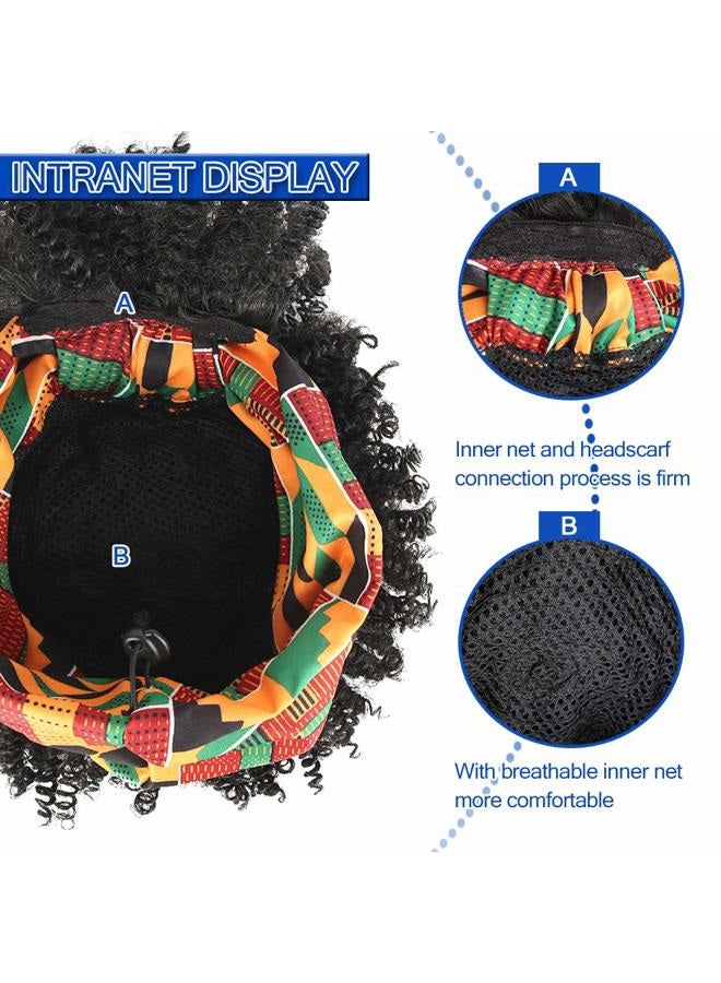 Aisaide Headband Wrap Wigs for Black Women,Synthetic Short Afro Curly Black Wig with Bangs Scarf Wig Wrap Wigs 2 in 1 Afro Headwrap Wig with Headband Attached Dark Brown High Puff Ponytail - Image 3
