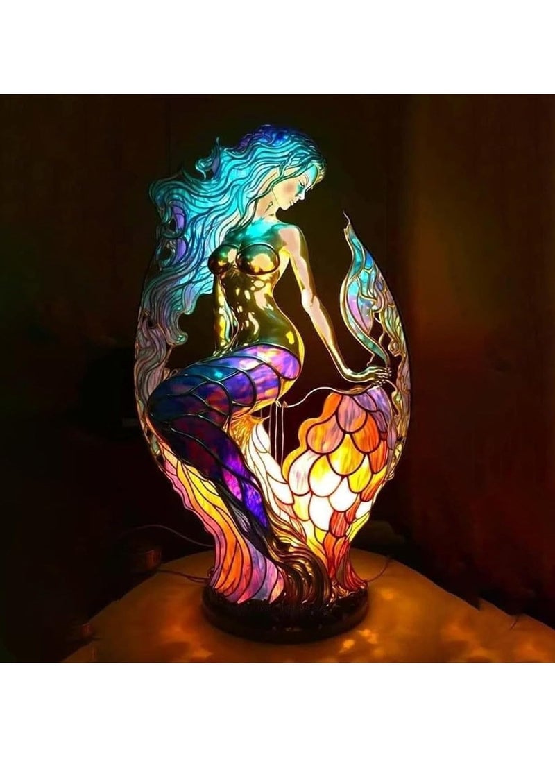 general Table lamp, mermaid table lamp Stained glass lamp Retro table lamp Decorative table lamp Art table lamp Retro table lamp Suitable for family bedroom decoration - Image 1