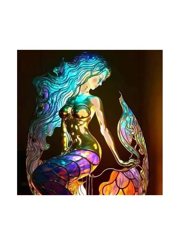 general Table lamp, mermaid table lamp Stained glass lamp Retro table lamp Decorative table lamp Art table lamp Retro table lamp Suitable for family bedroom decoration - Image 2