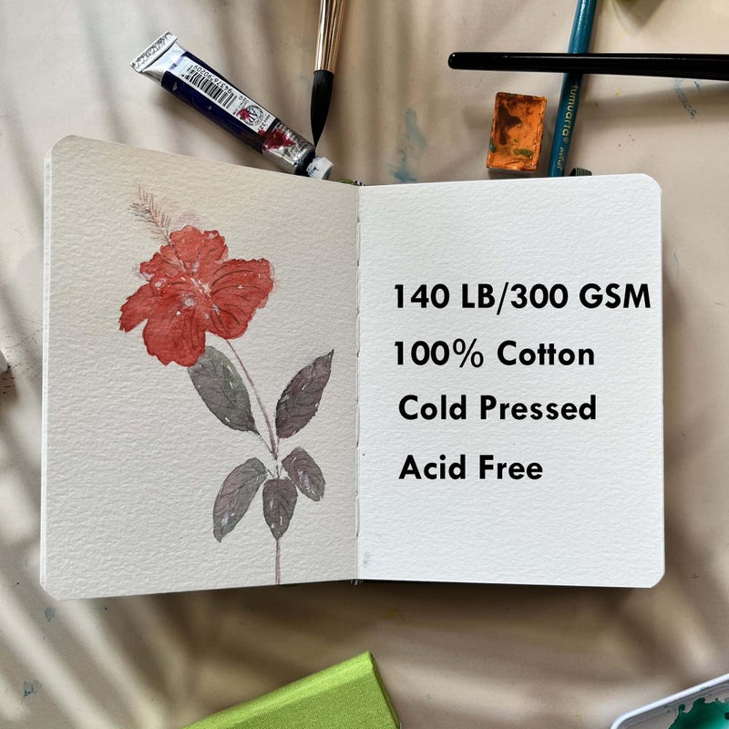 tumuarta 100% Cotton Watercolor Journal Sketchbook, Cold Press, 7.5x5 in, 140 LB, 300GSM, Acid Free, 24 Sheets,48 Pages, Watercolor Journal for Use As Travel Notebook and Mixed Media Pad On The Go - Image 5