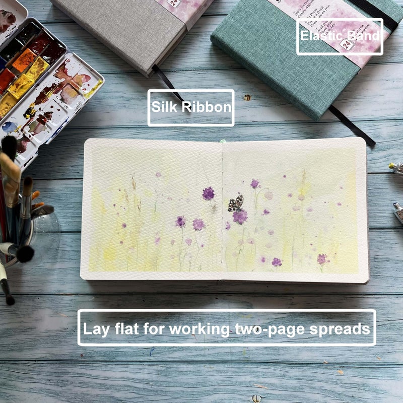 tumuarta 100% Cotton Watercolor Journal Sketchbook, Cold Press, 7.5x5 in, 140 LB, 300GSM, Acid Free, 24 Sheets,48 Pages, Watercolor Journal for Use As Travel Notebook and Mixed Media Pad On The Go - Image 2