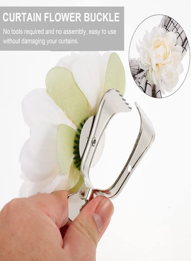 Sewroro 2pcs Curtain Tieback Clips, Flower Curtain Clip Curtain Flower Tiebacks Flower Curtain Ties Window Curtain Tiebacks Clips for Home Office Decoration (White) - Image 3