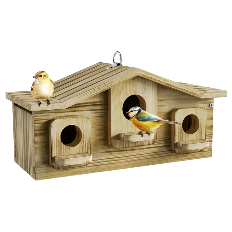 Auslar Bird House Bird Houses for Outside for 3 Bird Families Wooden Birdhouse for Outdoors 3 Hole Hanging Bluebird House for Cardinals Finch Wren Swallow for Garden Viewing - Image 2