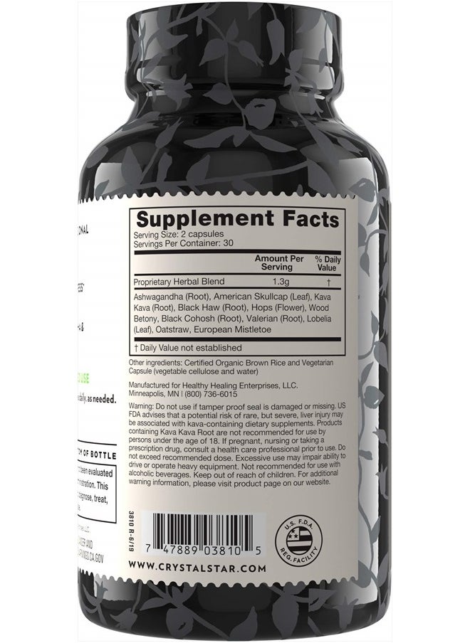 Crystal Star Relax (60 Capsules) - Helps Calm Nerves with Ashwagandha, American Skullcap And Kava Kava - NON-GMO  - Image 2