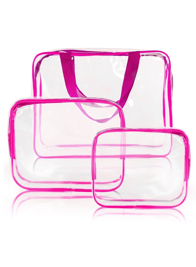 CATANES 3 Pcs Waterproof Transparent Cosmetic Bags Storage Pouch Makeup Bag,Clear PVC Travel Bag Wash Bag Organizer Cosmetic Makeup Bags for Travel, Transparent /Pink - Image 1