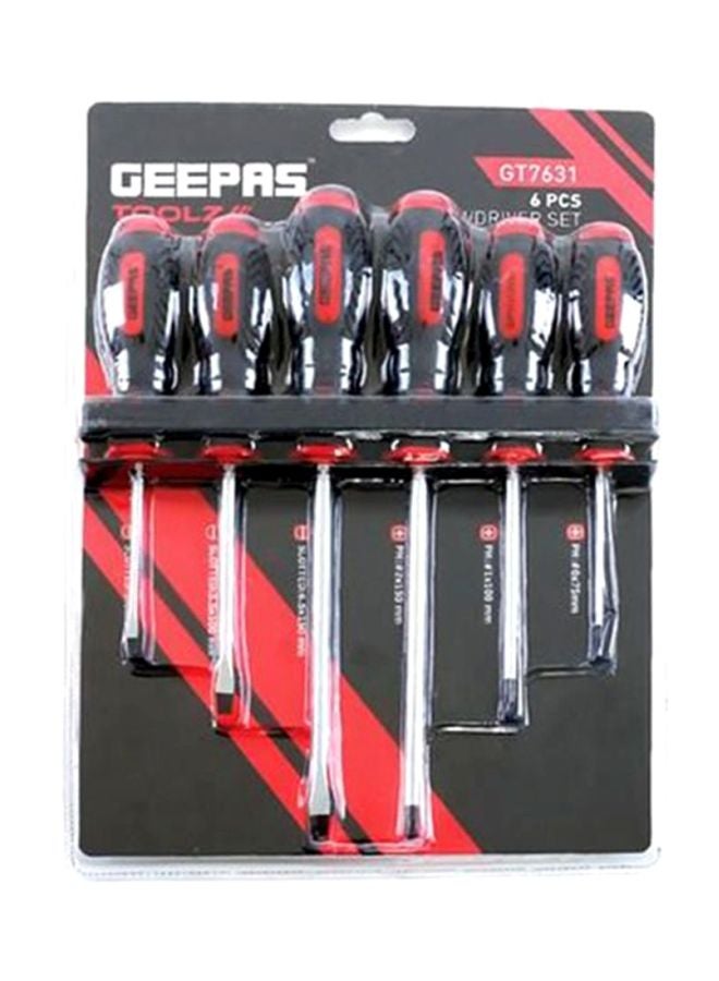 GEEPAS Screwdriver Set - 6Pcs, General Purpose Screwdriver| Rubber Insulated Handle for Comfortable Grip | Slotted & Phillips Screwdriver | Double Blister Package Red/Black/Silver - Image 5