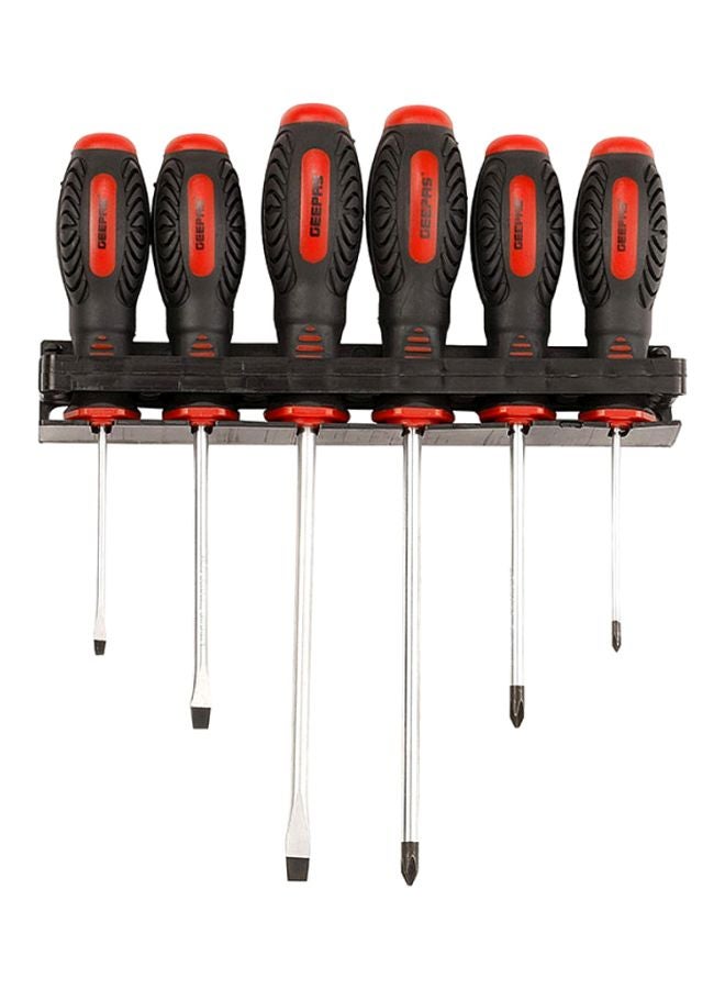 GEEPAS Screwdriver Set - 6Pcs, General Purpose Screwdriver| Rubber Insulated Handle for Comfortable Grip | Slotted & Phillips Screwdriver | Double Blister Package Red/Black/Silver - Image 1