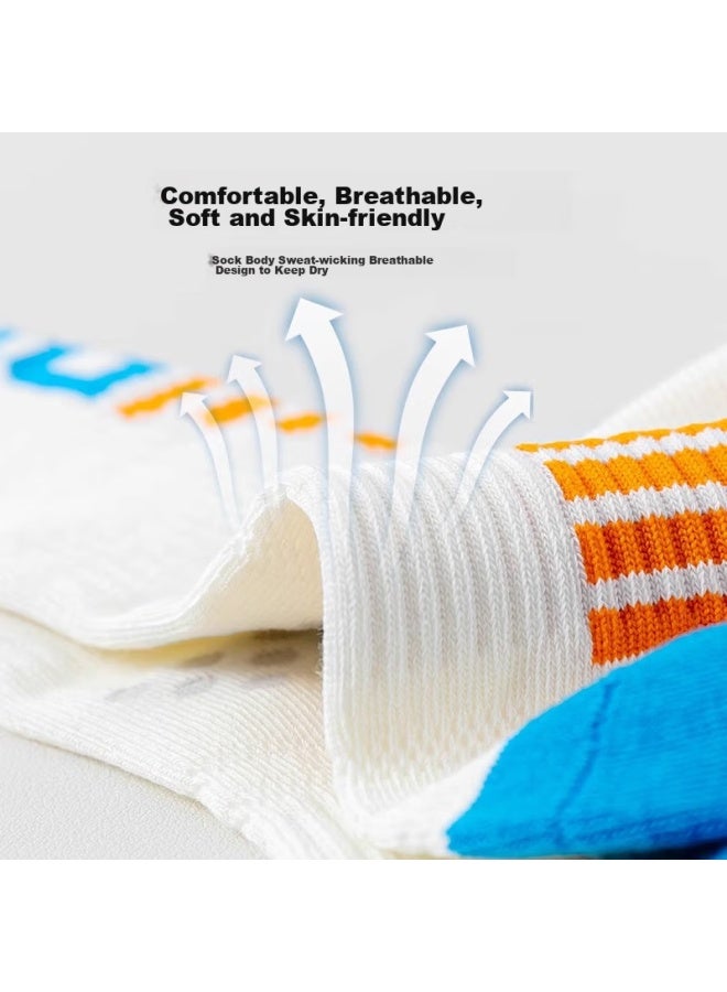Yuzhaolin 4 Pairs Of Children's Professional Basketball Sports Socks, Cotton, Spring And Summer Training, For Boys And Girls, Big Kids, Mid-calf And Long Socks - Image 5