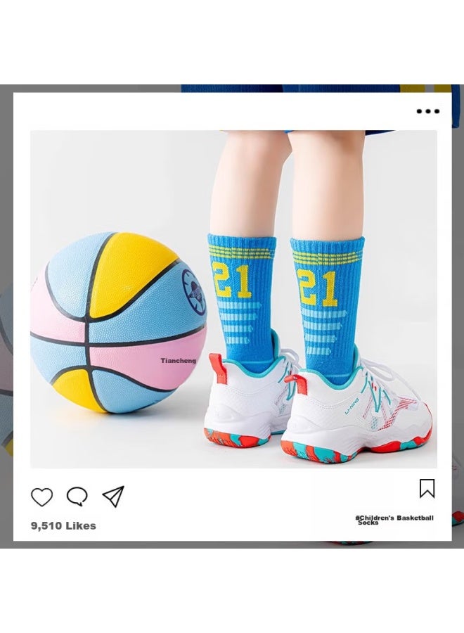 Yuzhaolin 4 Pairs Of Children's Professional Basketball Sports Socks, Cotton, Spring And Summer Training, For Boys And Girls, Big Kids, Mid-calf And Long Socks - Image 2