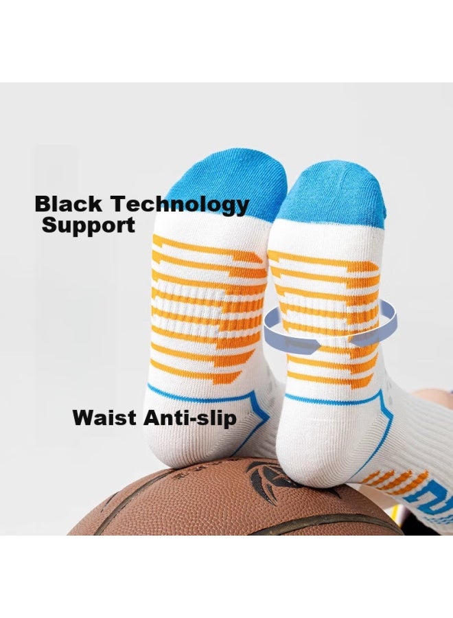 Yuzhaolin 4 Pairs Of Children's Professional Basketball Sports Socks, Cotton, Spring And Summer Training, For Boys And Girls, Big Kids, Mid-calf And Long Socks - Image 4