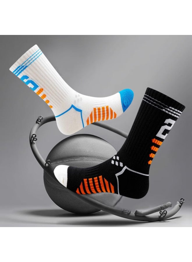 Yuzhaolin 4 Pairs Of Children's Professional Basketball Sports Socks, Cotton, Spring And Summer Training, For Boys And Girls, Big Kids, Mid-calf And Long Socks - Image 3