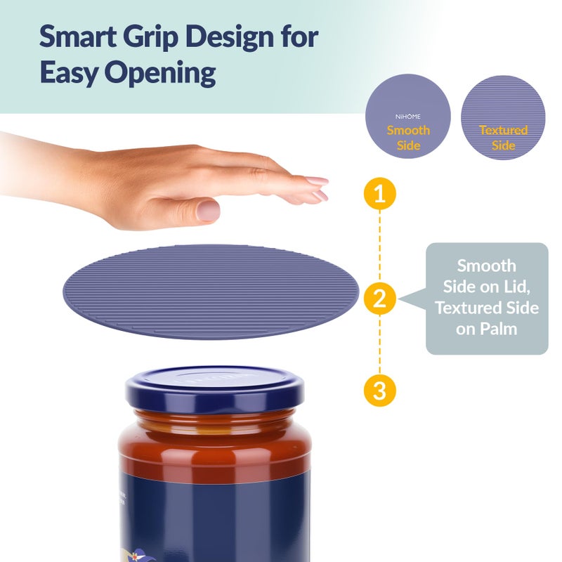 NIHOME Silicone Jar Opener â€“ 6 Inch Large Anti-Slip Grip Pads, Premium 100% Food-Grade Silicone, Stylish Designer Colors, Multi-Purpose Heat-Resistant Mat & Coaster, Set of 4 - Image 2